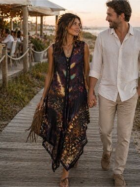 MESMERIZE BOHEMIAN WESTERN HANDKERCHIEF HEM DATE NIGHT DRESS SZ S